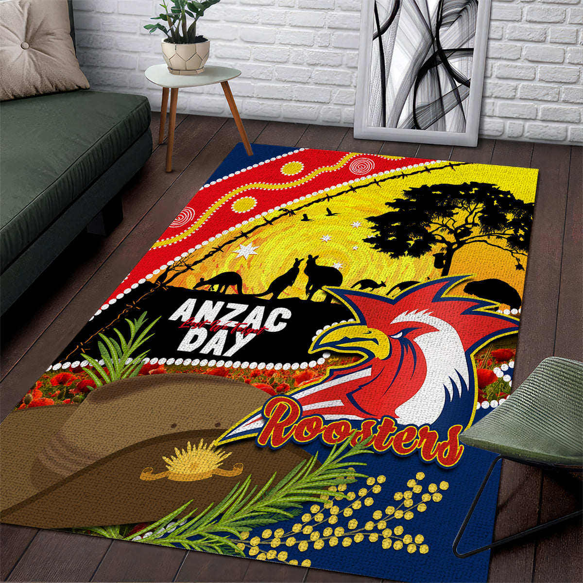 Roosters ANZAC Day Area Rug Rosemary Starring Night Style - Vibe Hoodie Shop