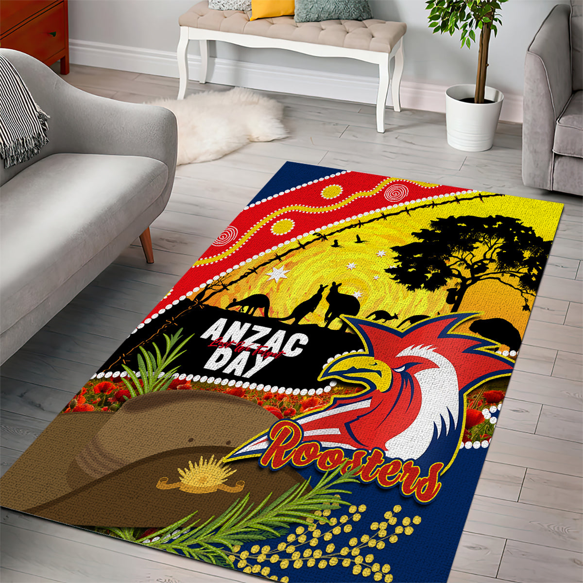 Roosters ANZAC Day Area Rug Rosemary Starring Night Style - Vibe Hoodie Shop