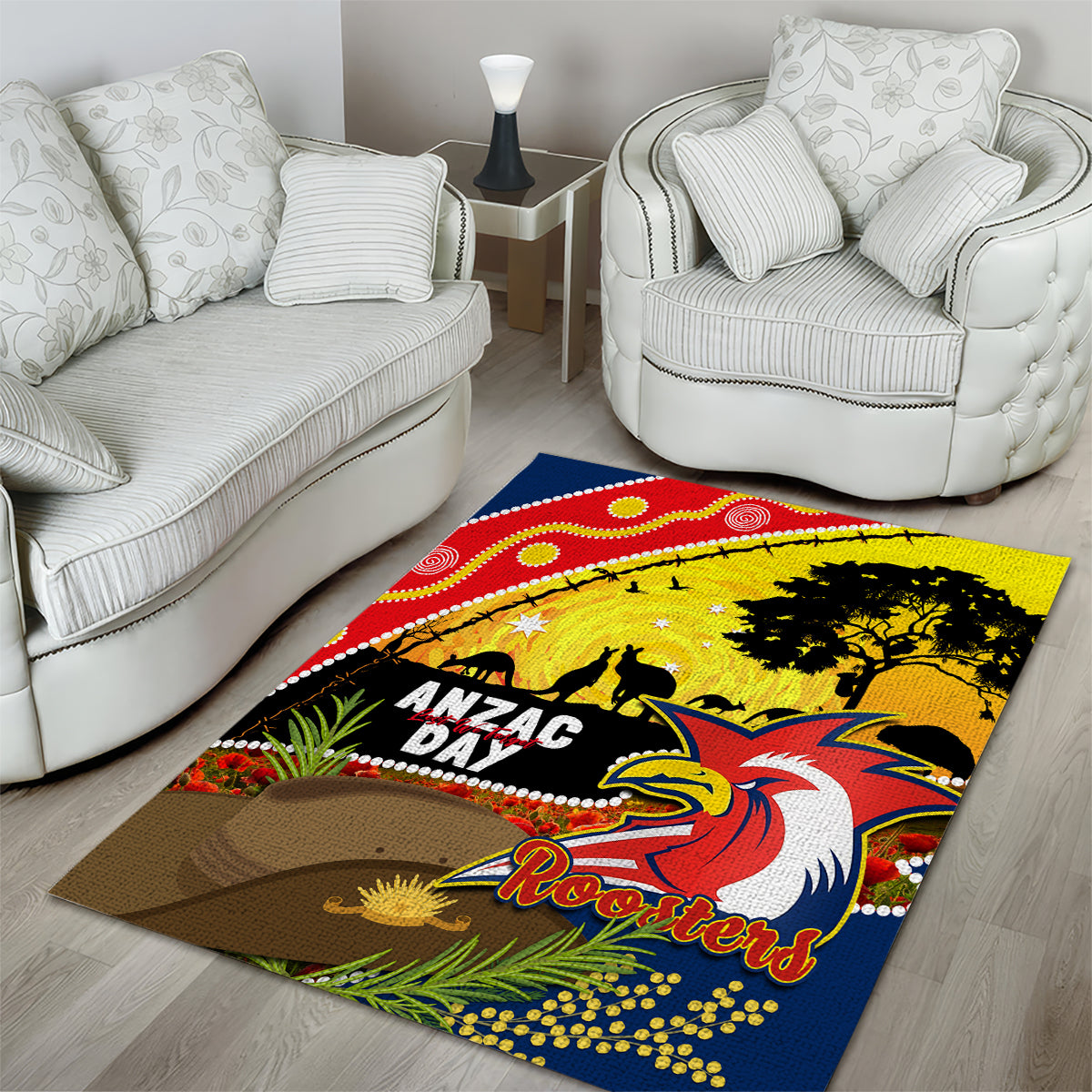 Roosters ANZAC Day Area Rug Rosemary Starring Night Style - Vibe Hoodie Shop