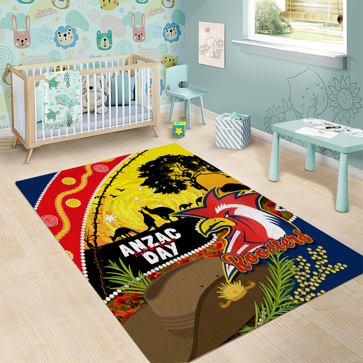 Roosters ANZAC Day Area Rug Rosemary Starring Night Style - Vibe Hoodie Shop