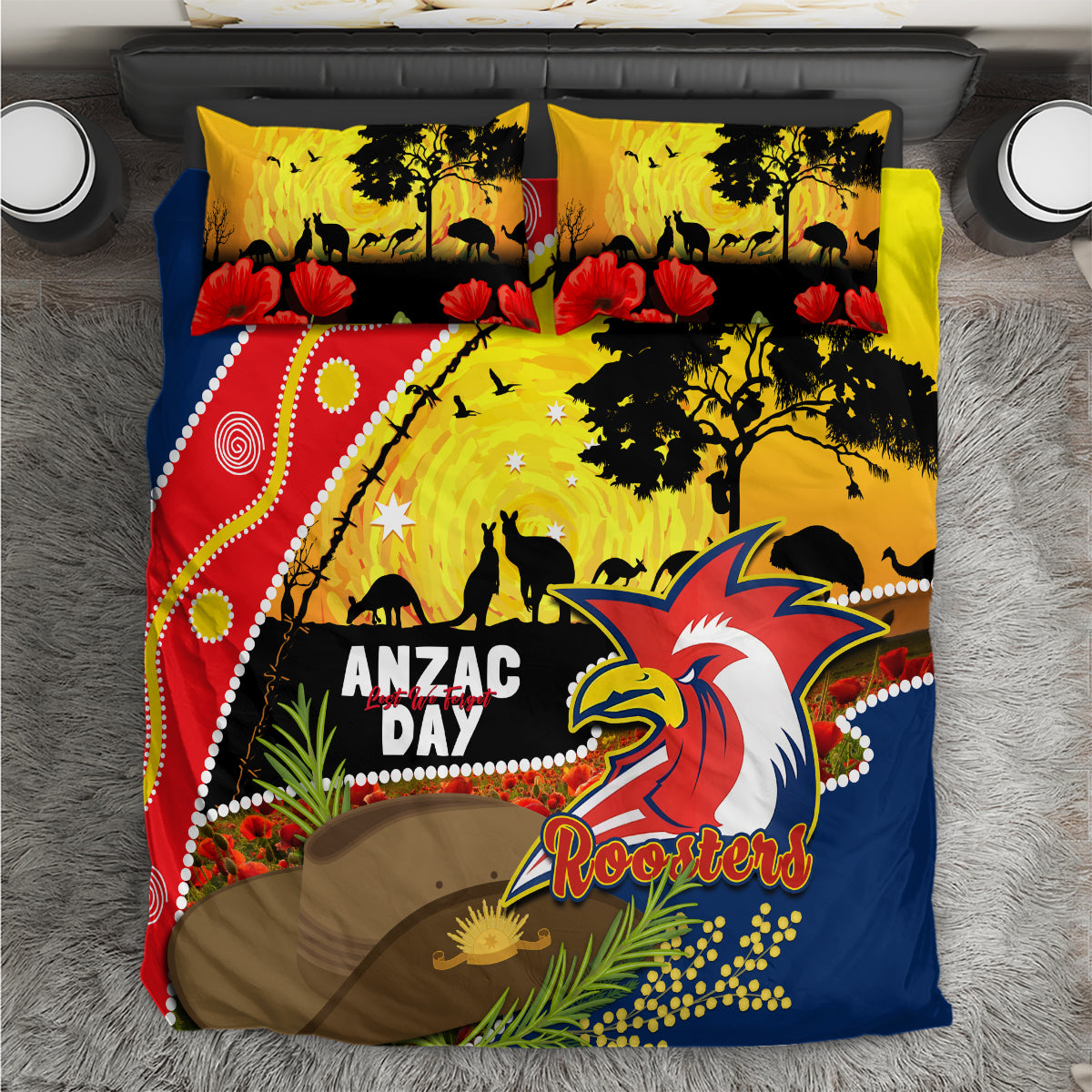 Roosters ANZAC Day Bedding Set Rosemary Starring Night Style - Vibe Hoodie Shop