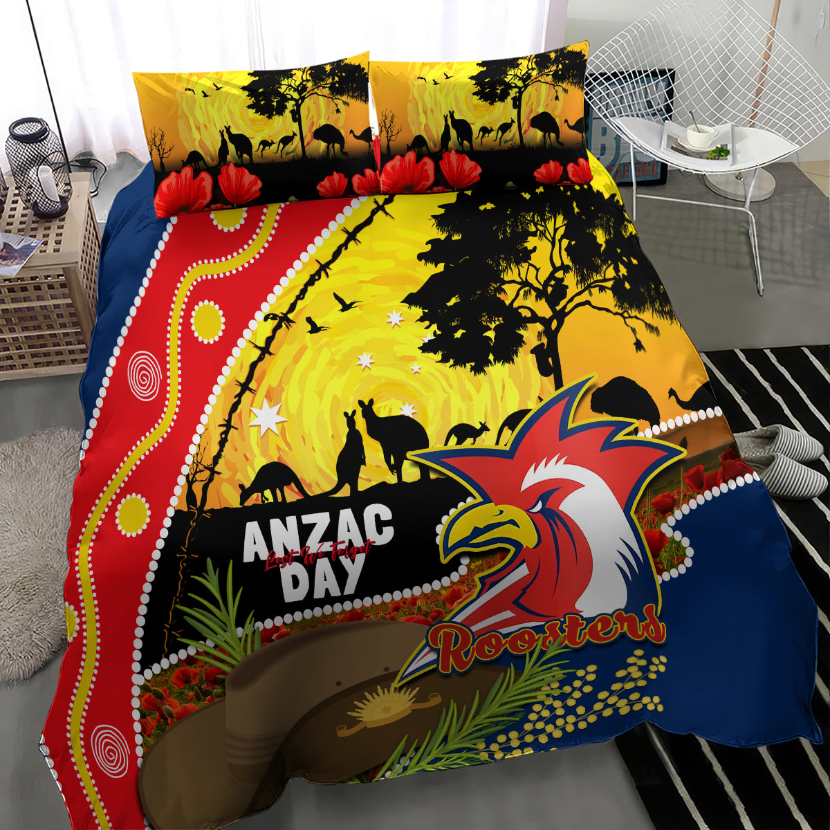 Roosters ANZAC Day Bedding Set Rosemary Starring Night Style - Vibe Hoodie Shop