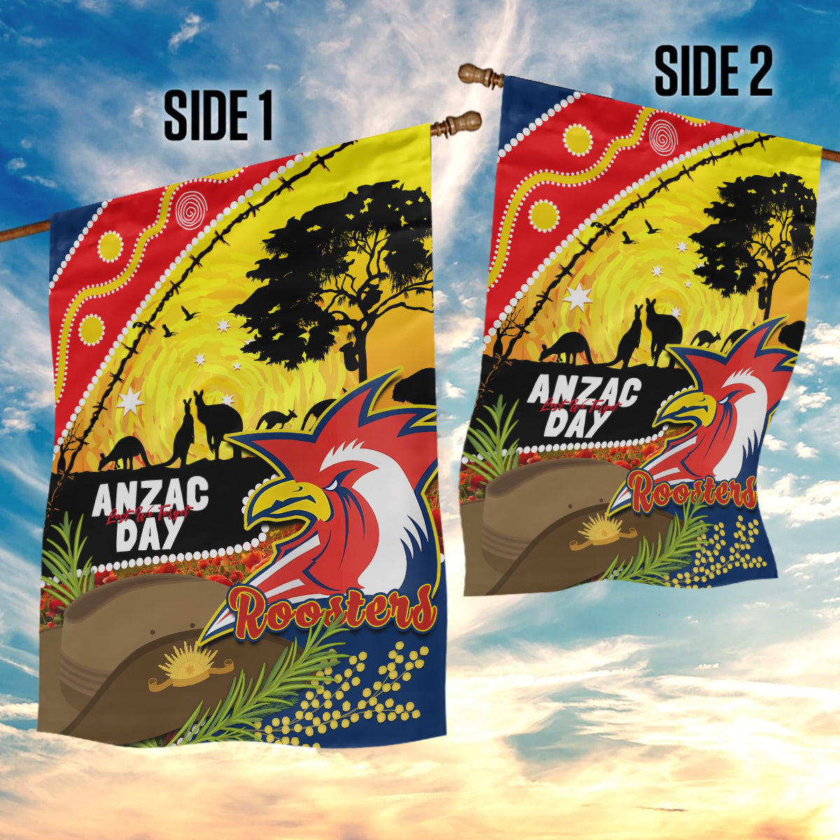 Roosters ANZAC Day Garden Flag Rosemary Starring Night Style - Vibe Hoodie Shop