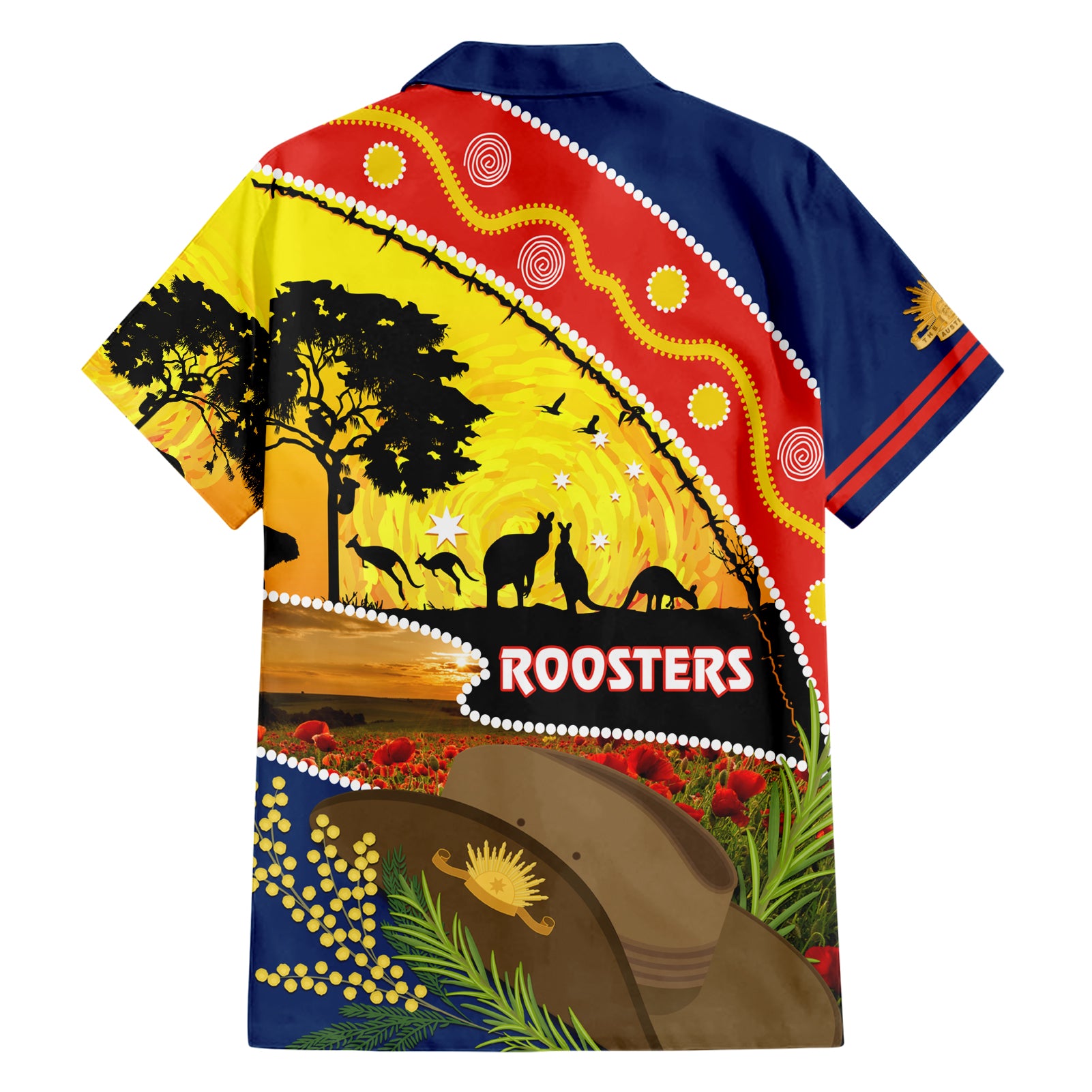 Roosters ANZAC Day Hawaiian Shirt Rosemary Starring Night Style - Vibe Hoodie Shop