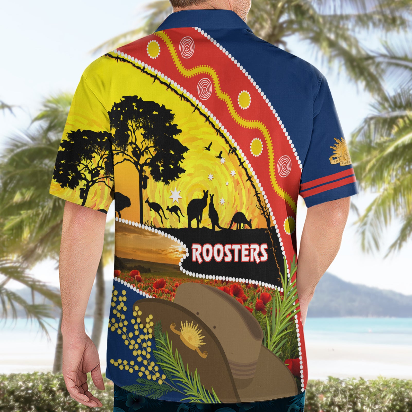 Roosters ANZAC Day Hawaiian Shirt Rosemary Starring Night Style - Vibe Hoodie Shop