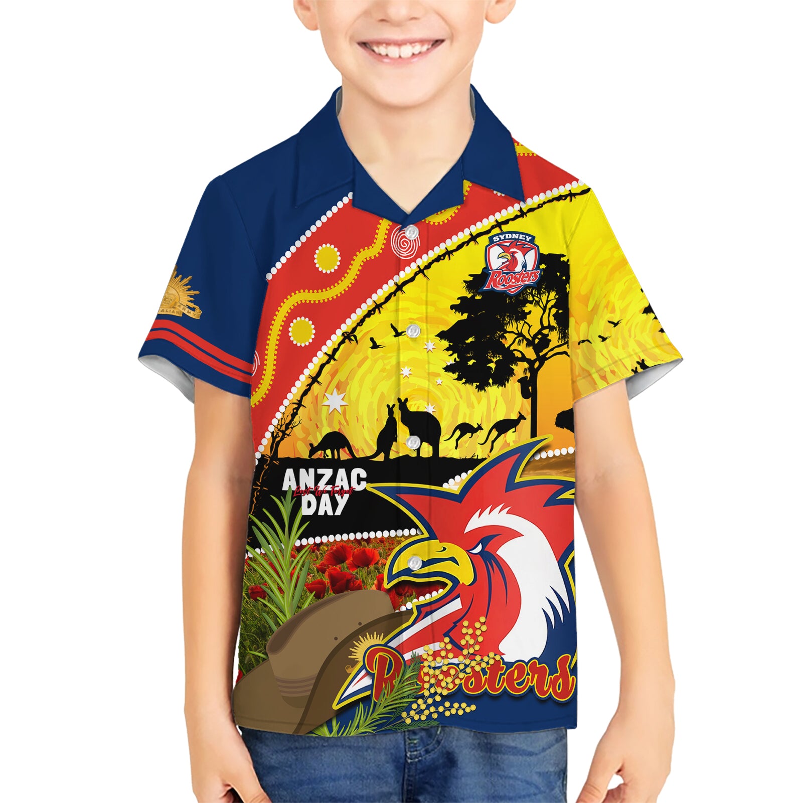 Roosters ANZAC Day Hawaiian Shirt Rosemary Starring Night Style - Vibe Hoodie Shop