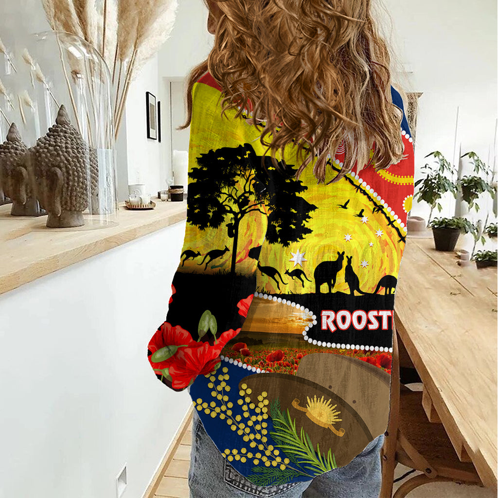 Roosters ANZAC Day Women Casual Shirt Rosemary Starring Night Style - Vibe Hoodie Shop