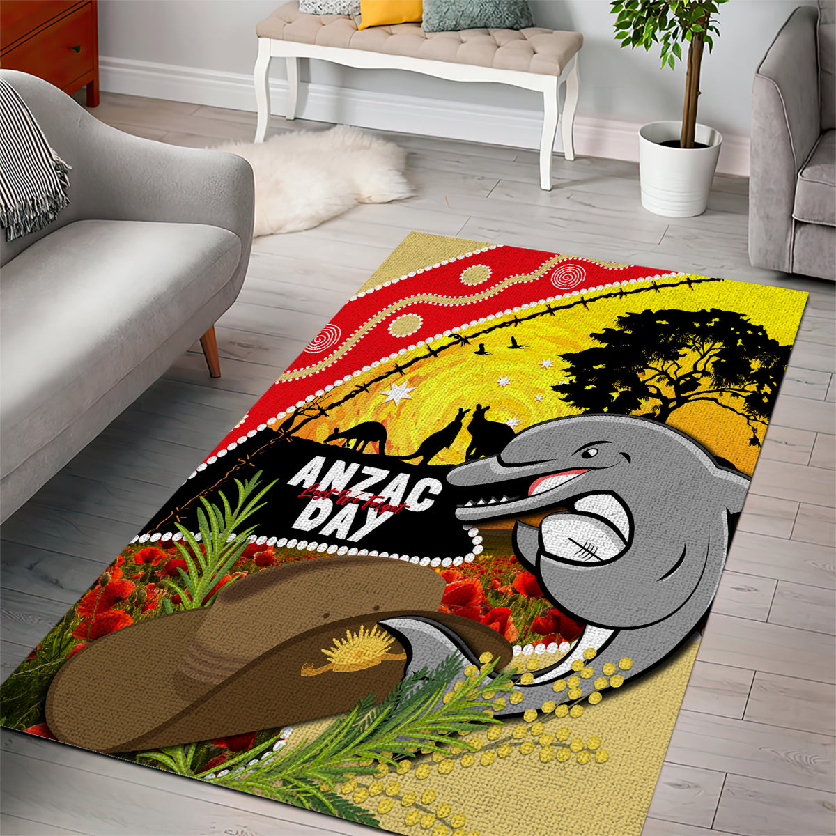 Dolphins ANZAC Day Area Rug Rosemary Starring Night Style - Vibe Hoodie Shop