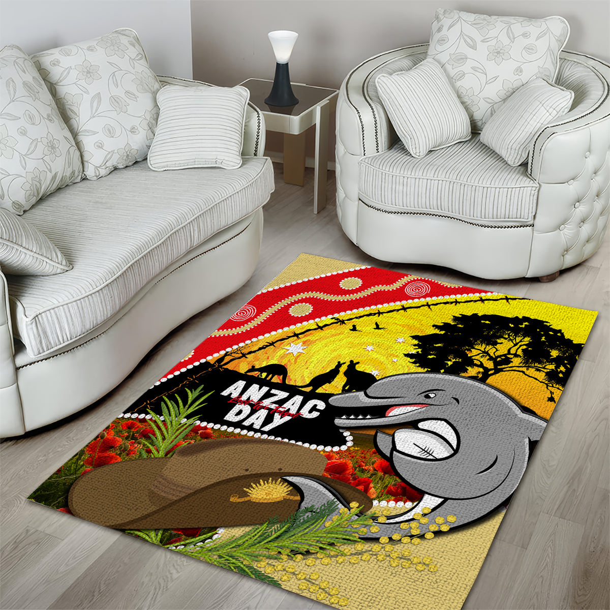 Dolphins ANZAC Day Area Rug Rosemary Starring Night Style - Vibe Hoodie Shop