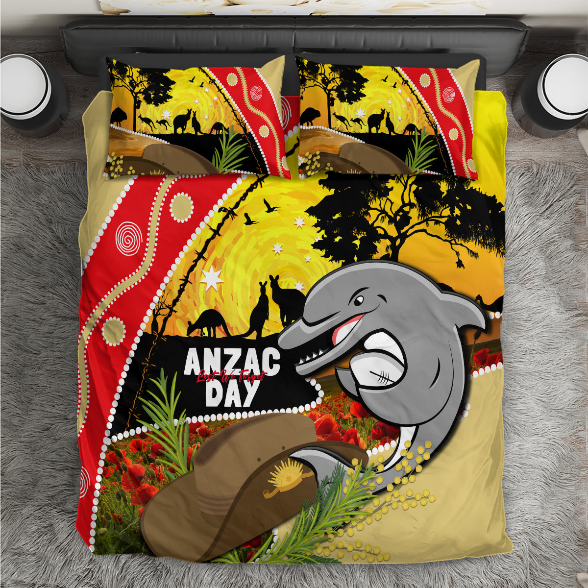 Dolphins ANZAC Day Bedding Set Rosemary Starring Night Style - Vibe Hoodie Shop
