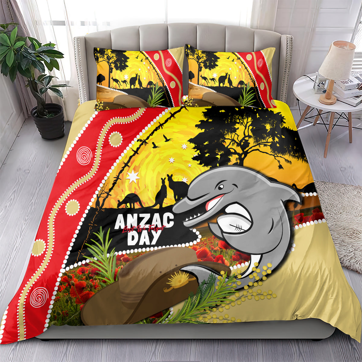 Dolphins ANZAC Day Bedding Set Rosemary Starring Night Style - Vibe Hoodie Shop