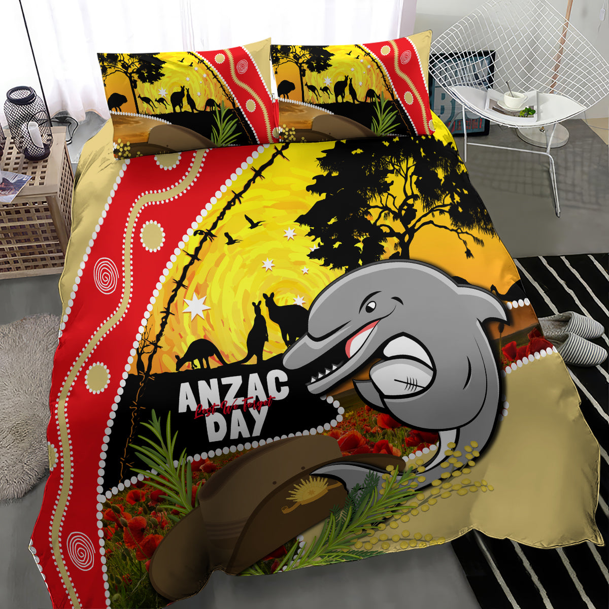 Dolphins ANZAC Day Bedding Set Rosemary Starring Night Style - Vibe Hoodie Shop