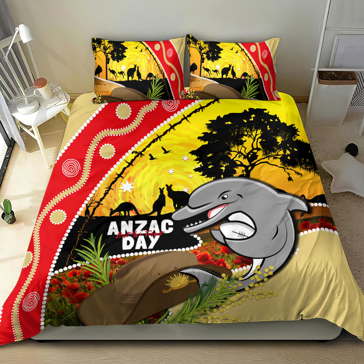 Dolphins ANZAC Day Bedding Set Rosemary Starring Night Style - Vibe Hoodie Shop