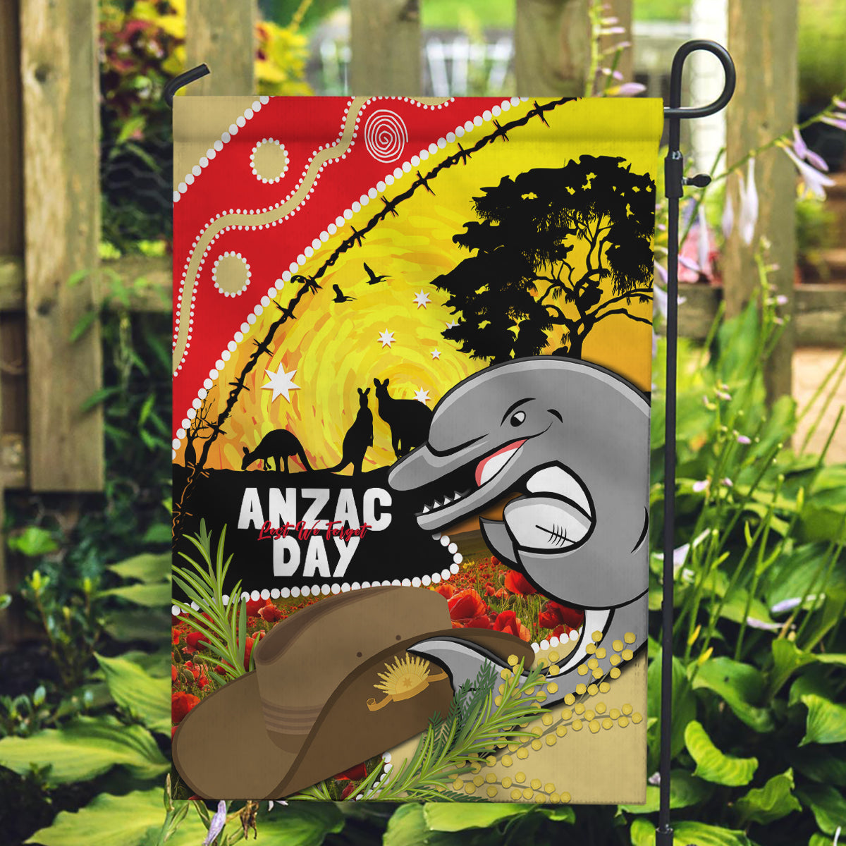 Dolphins ANZAC Day Garden Flag Rosemary Starring Night Style - Vibe Hoodie Shop