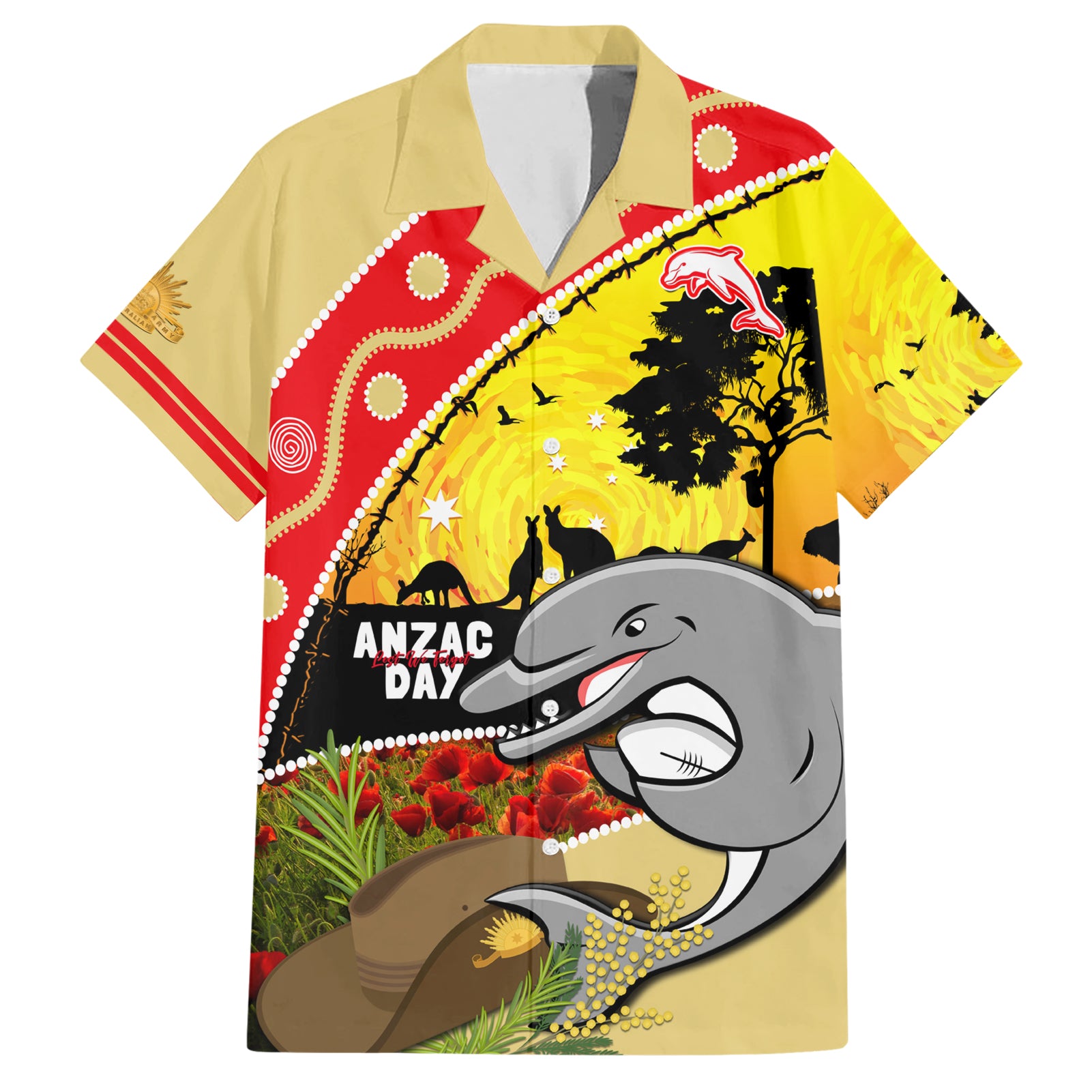 Dolphins ANZAC Day Hawaiian Shirt Rosemary Starring Night Style - Vibe Hoodie Shop