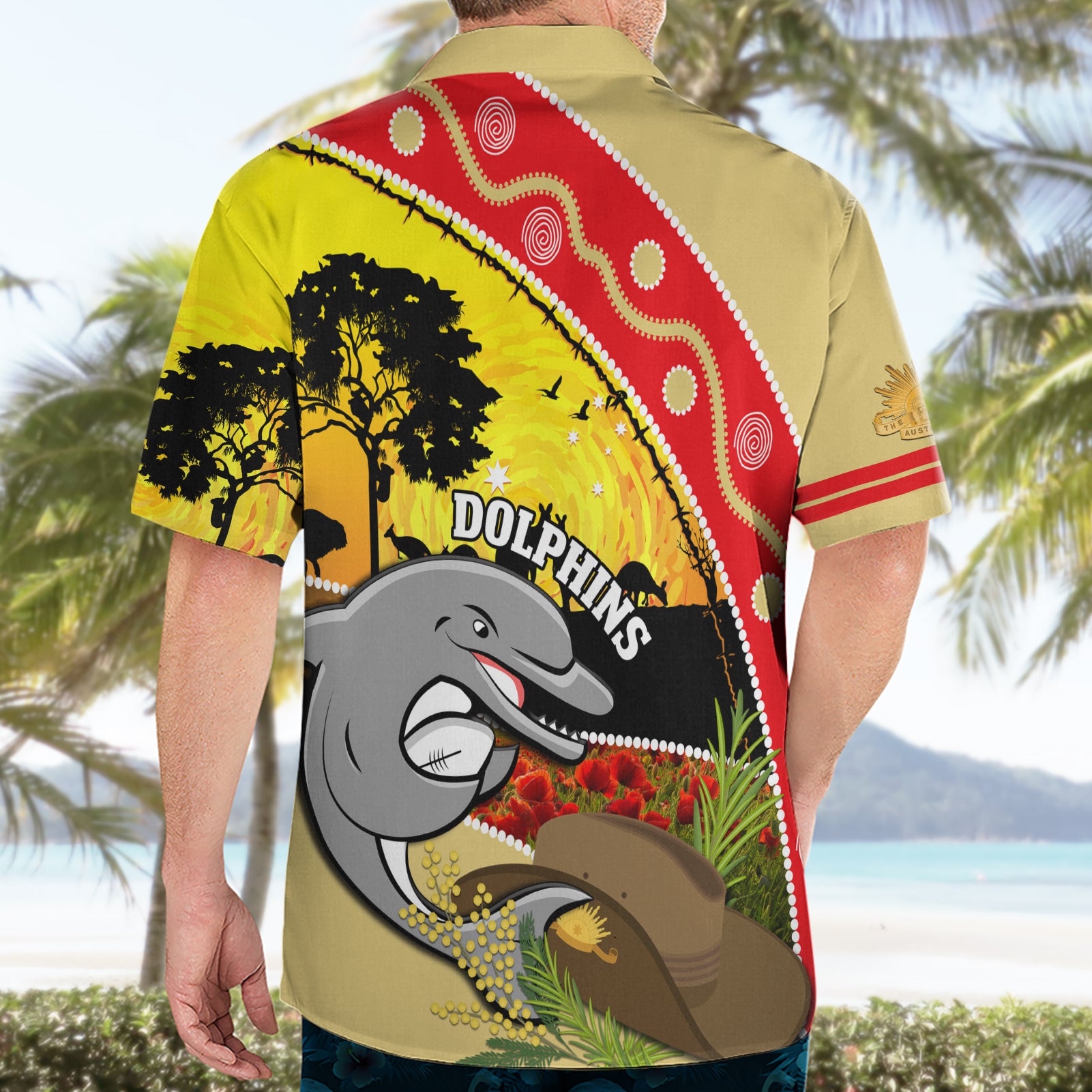 Dolphins ANZAC Day Hawaiian Shirt Rosemary Starring Night Style - Vibe Hoodie Shop