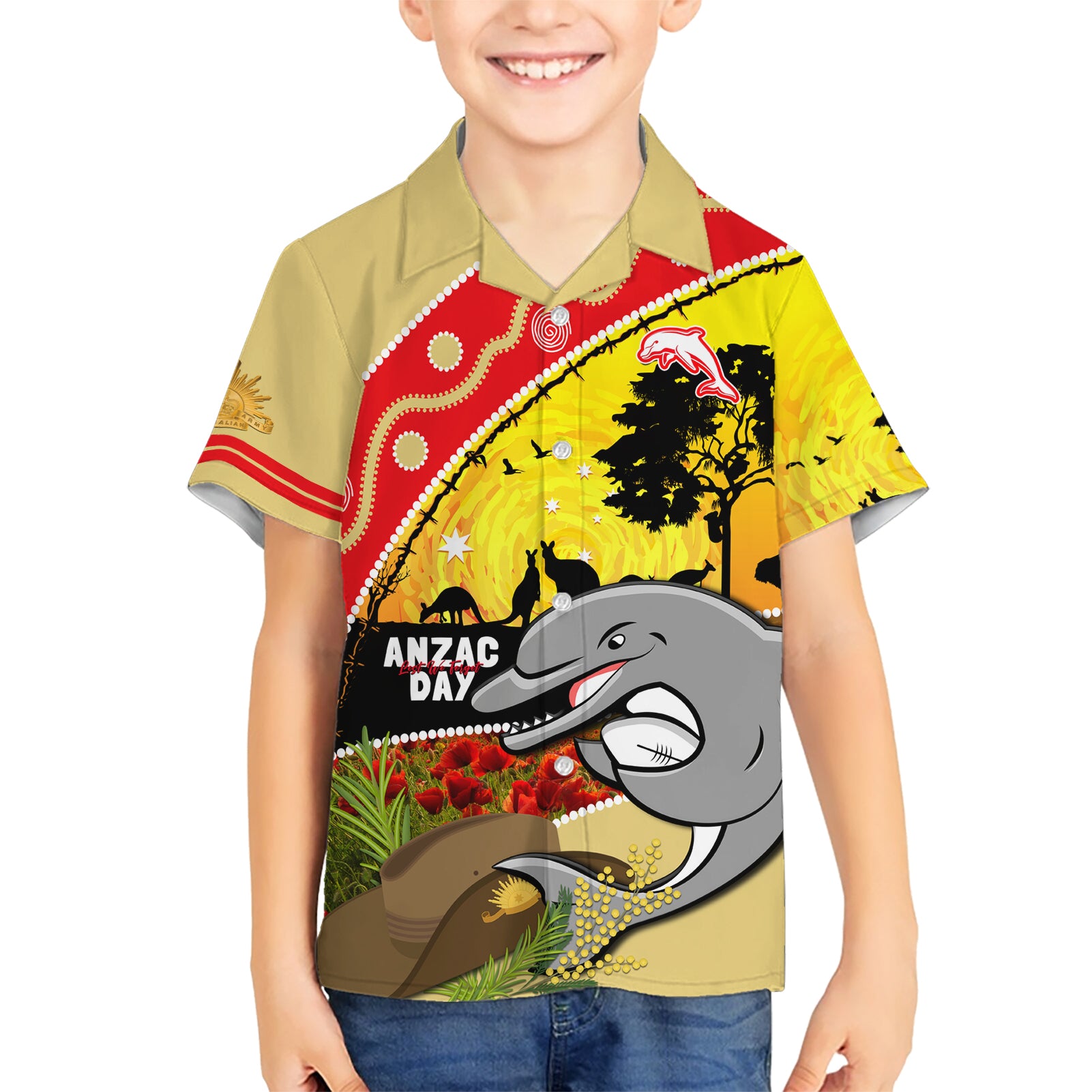 Dolphins ANZAC Day Hawaiian Shirt Rosemary Starring Night Style - Vibe Hoodie Shop