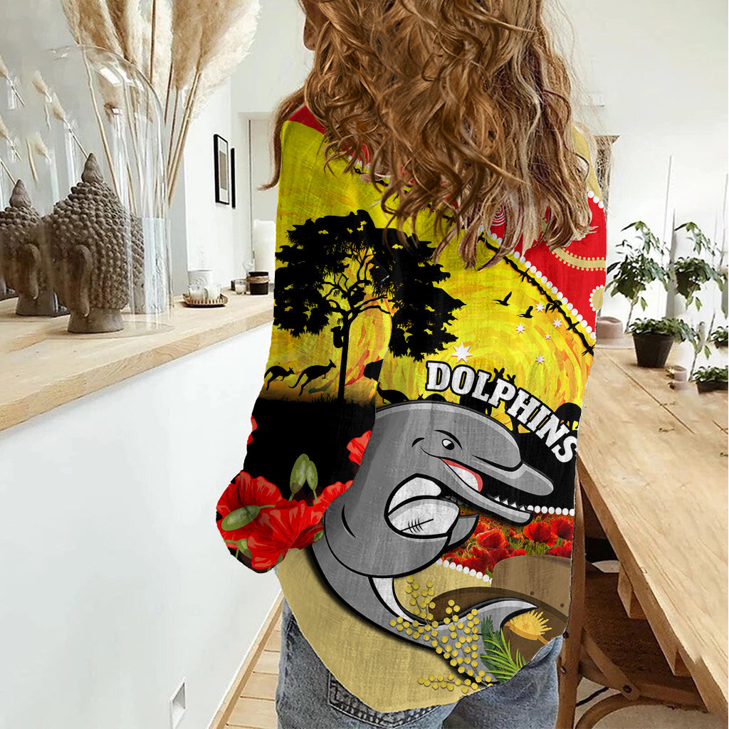 Dolphins ANZAC Day Women Casual Shirt Rosemary Starring Night Style - Vibe Hoodie Shop