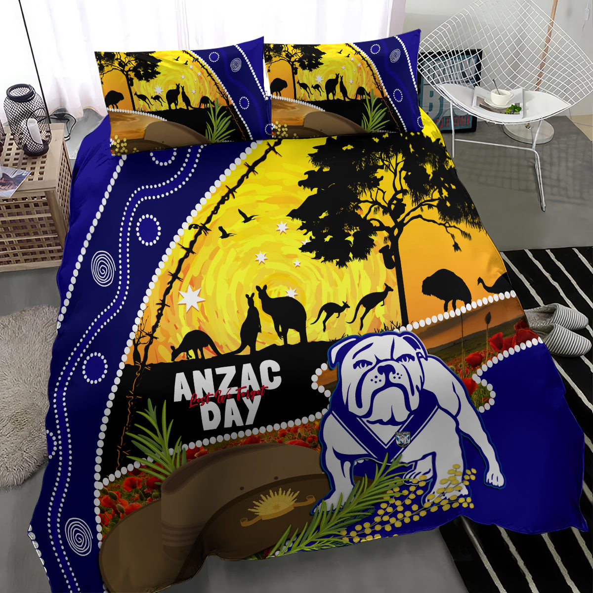 Bulldogs ANZAC Day Bedding Set Rosemary Starring Night Style - Vibe Hoodie Shop