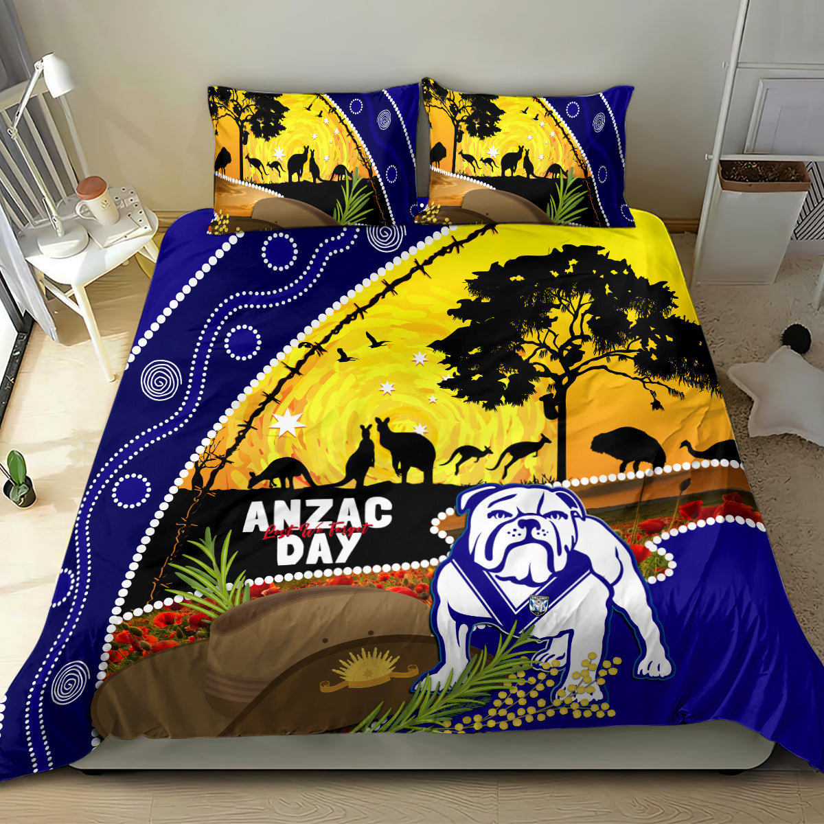 Bulldogs ANZAC Day Bedding Set Rosemary Starring Night Style - Vibe Hoodie Shop