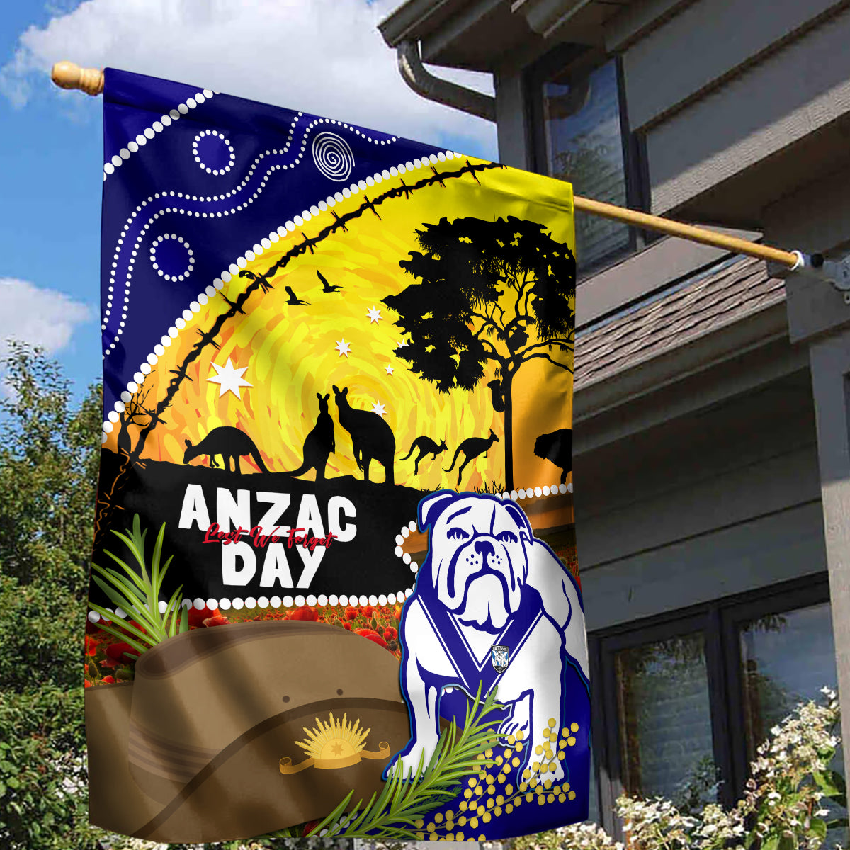 Bulldogs ANZAC Day Garden Flag Rosemary Starring Night Style - Vibe Hoodie Shop