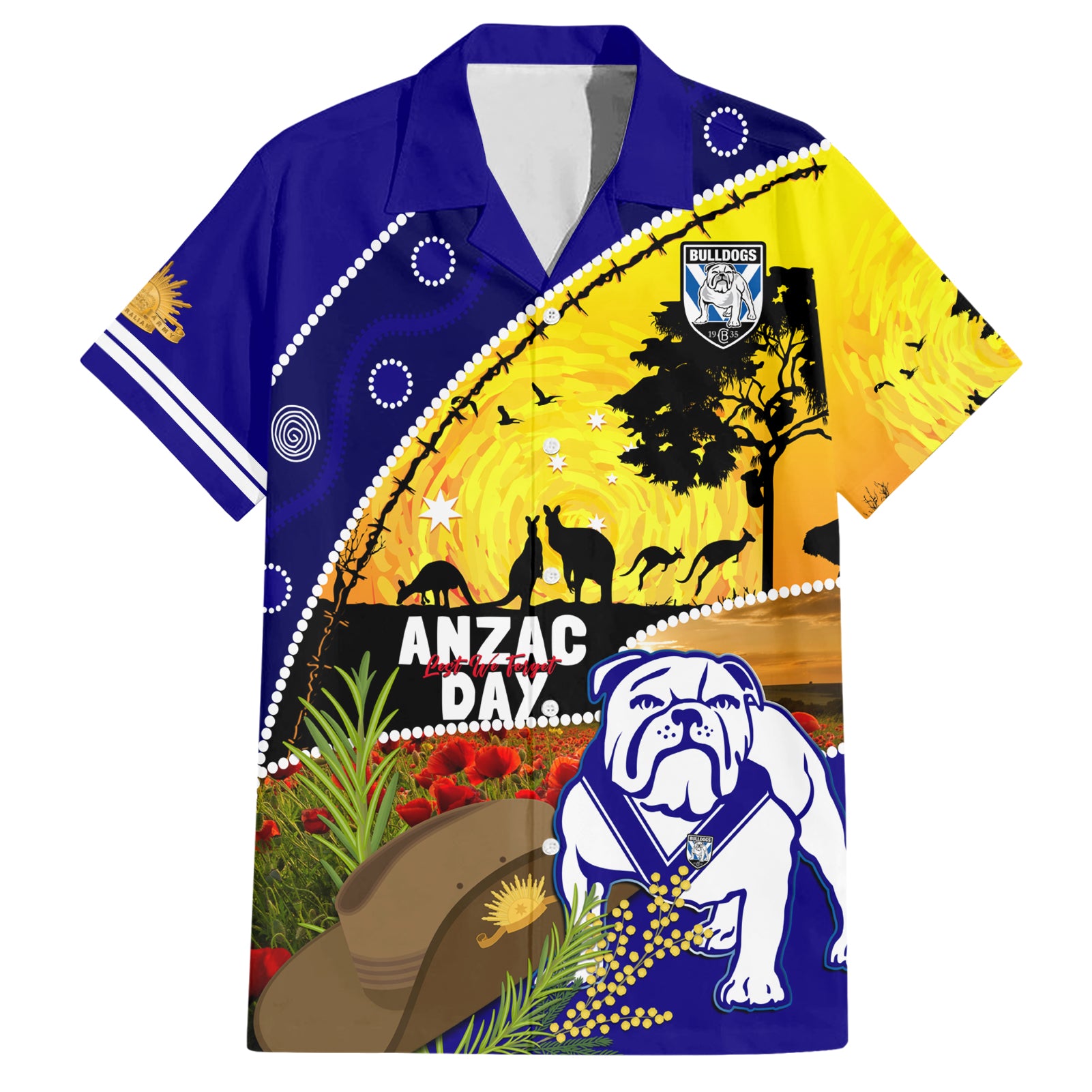 Bulldogs ANZAC Day Hawaiian Shirt Rosemary Starring Night Style - Vibe Hoodie Shop