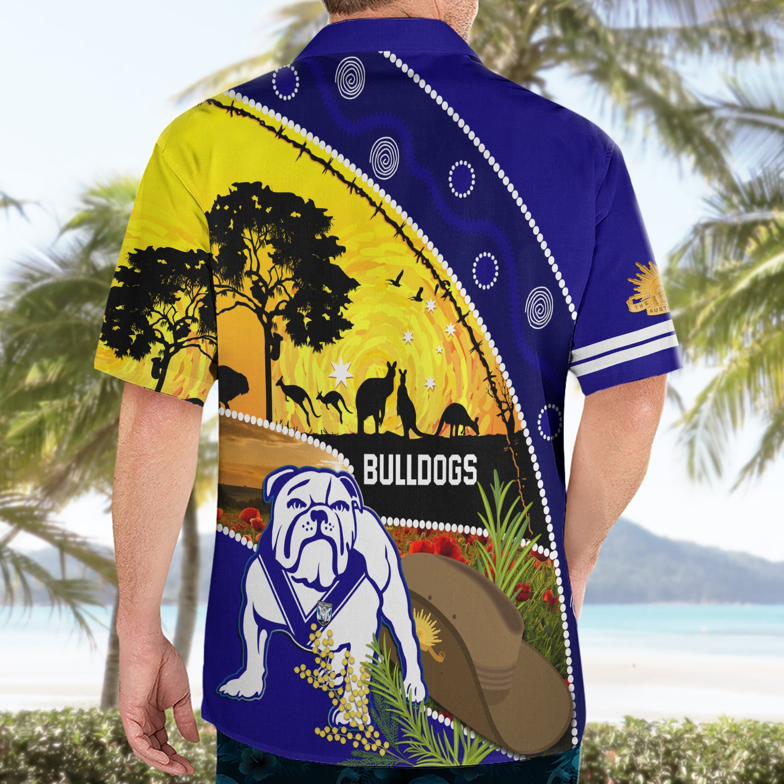 Bulldogs ANZAC Day Hawaiian Shirt Rosemary Starring Night Style - Vibe Hoodie Shop