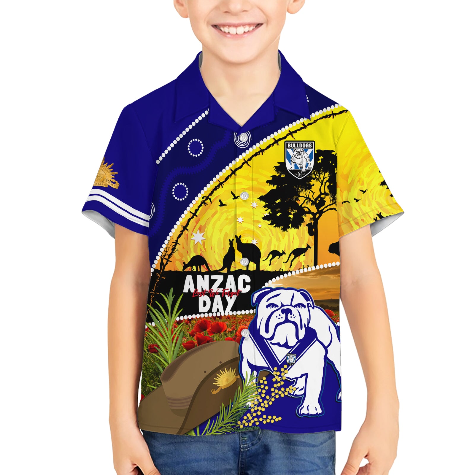 Bulldogs ANZAC Day Hawaiian Shirt Rosemary Starring Night Style - Vibe Hoodie Shop