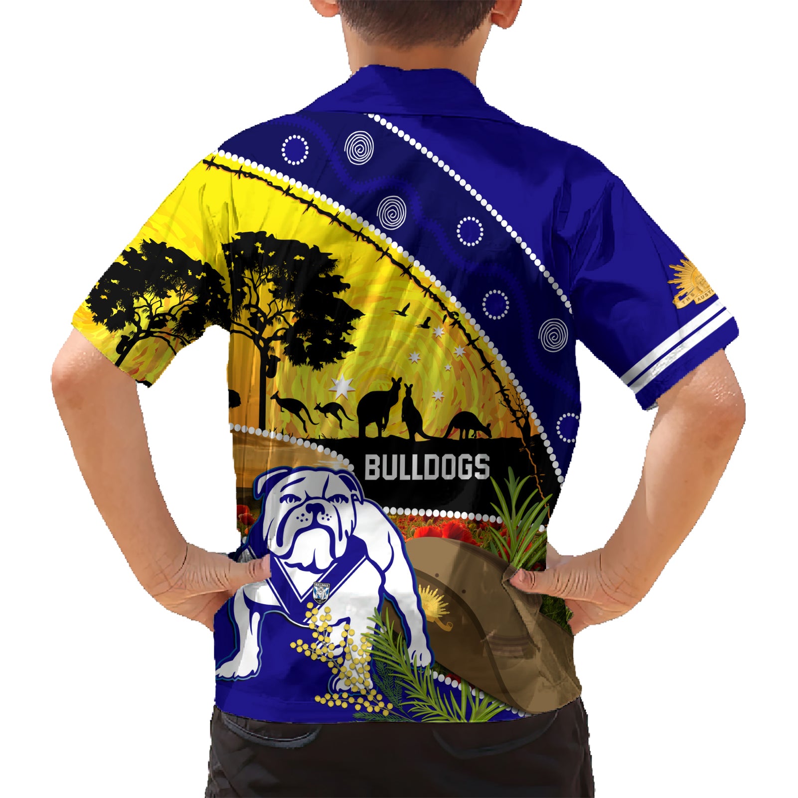 Bulldogs ANZAC Day Hawaiian Shirt Rosemary Starring Night Style - Vibe Hoodie Shop