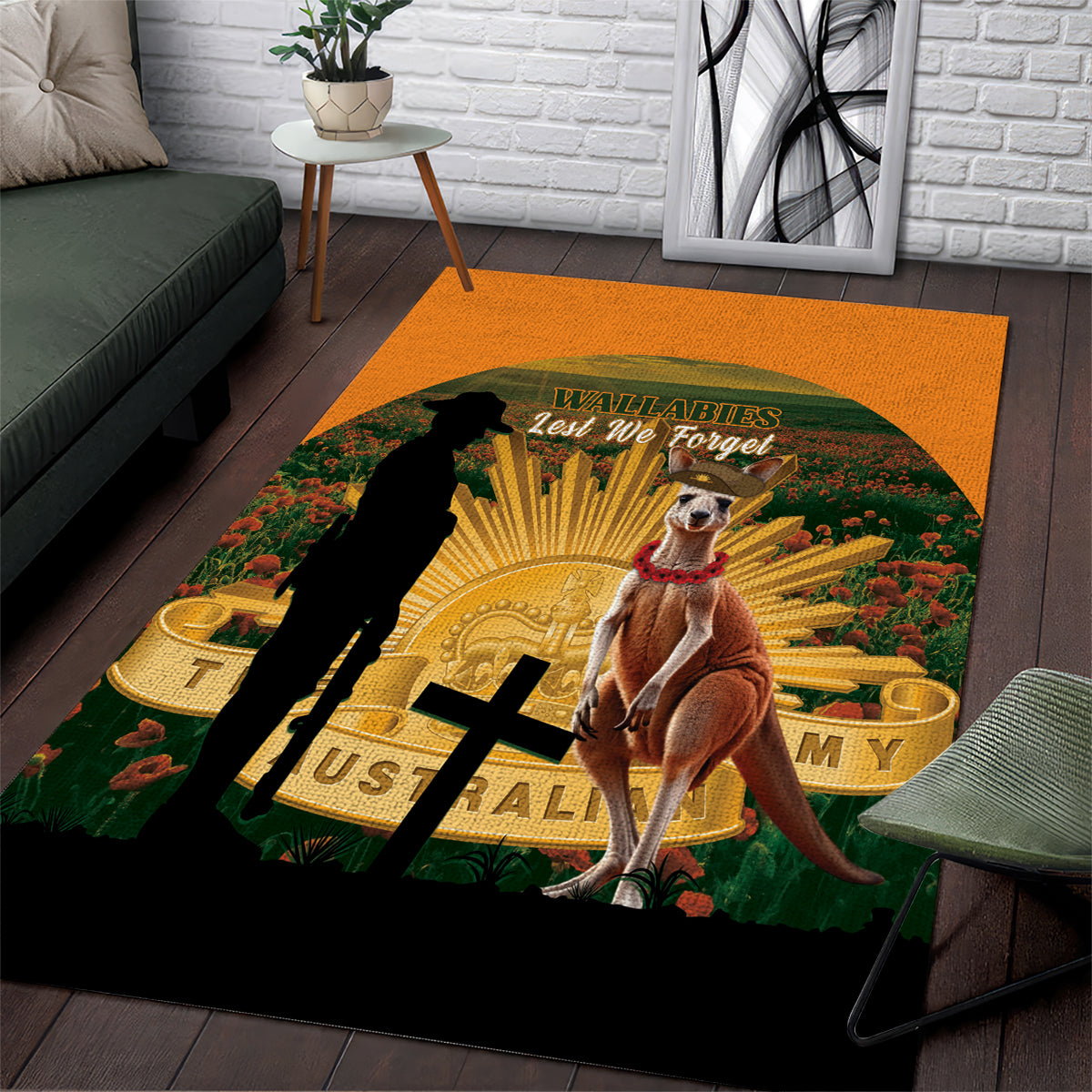 Australia Wallabies Rugby ANZAC Day Area Rug 2024 Lest We Forget - Vibe Hoodie Shop