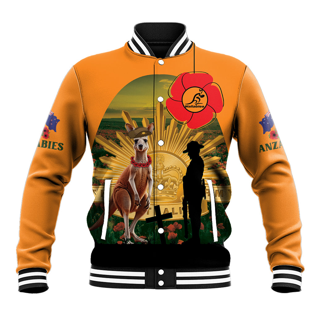 Australia Wallabies Rugby ANZAC Day Baseball Jacket 2024 Lest We Forget - Vibe Hoodie Shop