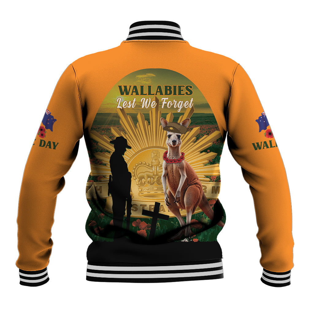 Australia Wallabies Rugby ANZAC Day Baseball Jacket 2024 Lest We Forget - Vibe Hoodie Shop