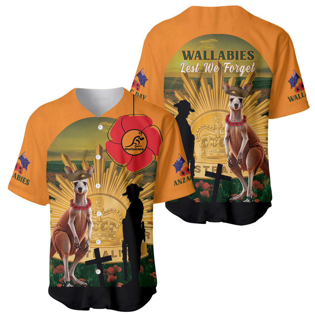 Australia Wallabies Rugby ANZAC Day Baseball Jersey 2024 Lest We Forget - Vibe Hoodie Shop