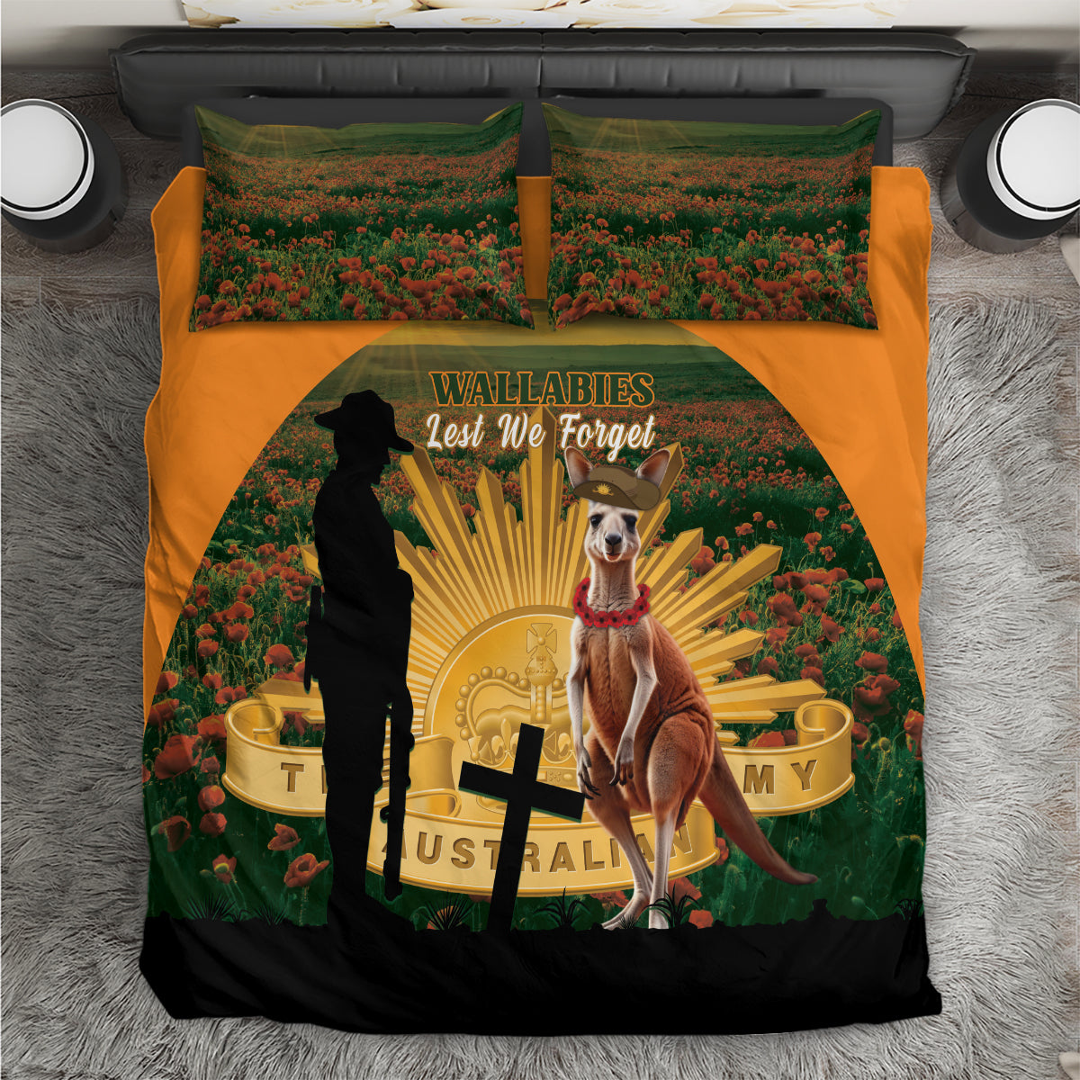 Australia Wallabies Rugby ANZAC Day Bedding Set 2024 Lest We Forget - Vibe Hoodie Shop
