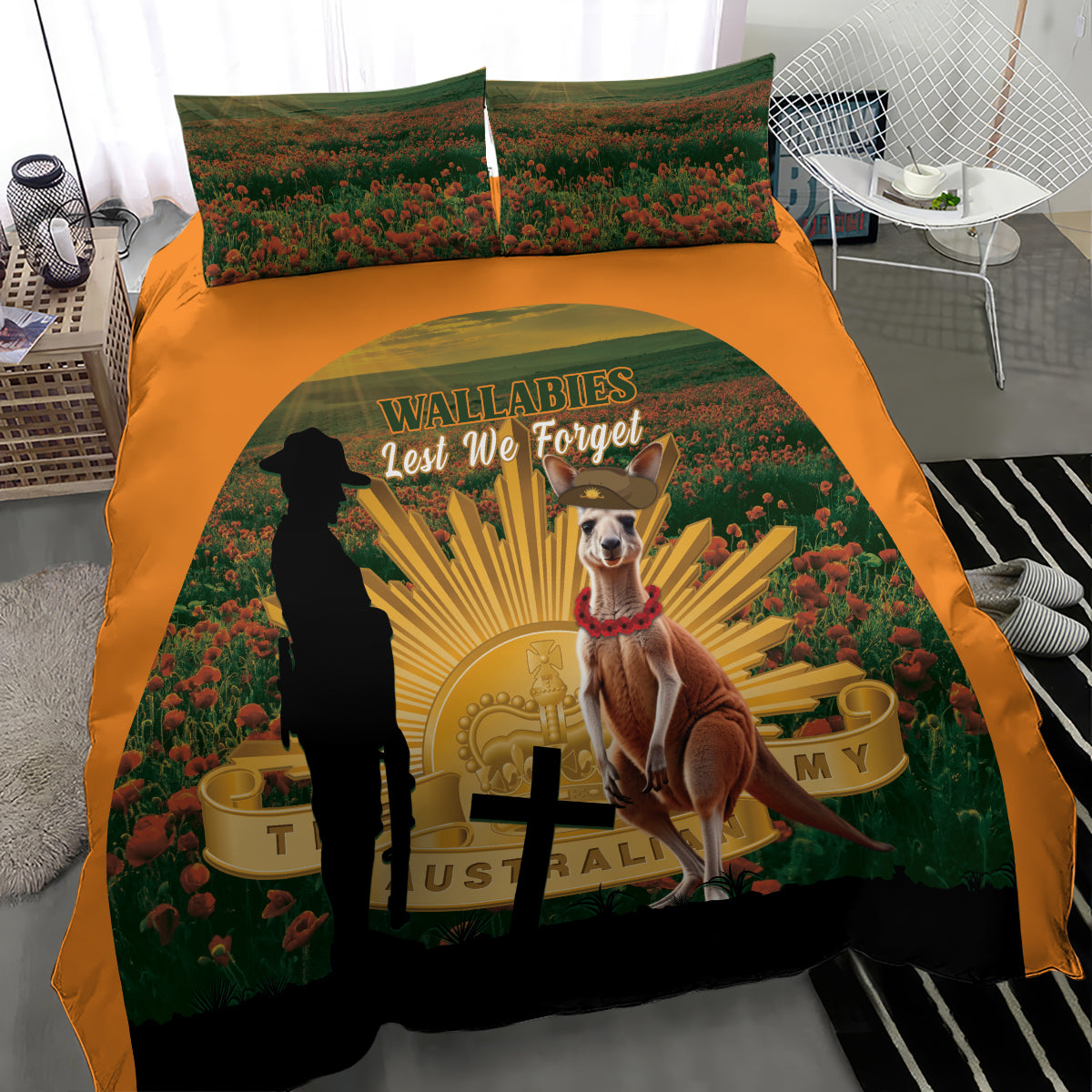 Australia Wallabies Rugby ANZAC Day Bedding Set 2024 Lest We Forget - Vibe Hoodie Shop