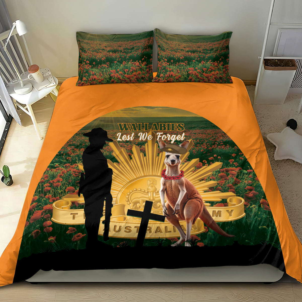 Australia Wallabies Rugby ANZAC Day Bedding Set 2024 Lest We Forget - Vibe Hoodie Shop