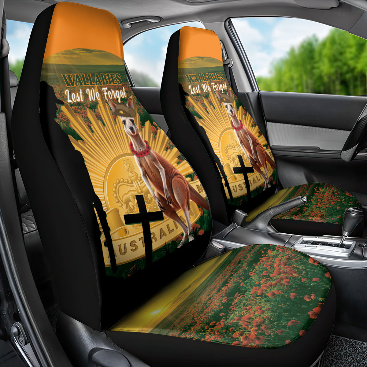 Australia Wallabies Rugby ANZAC Day Car Seat Cover 2024 Lest We Forget - Vibe Hoodie Shop