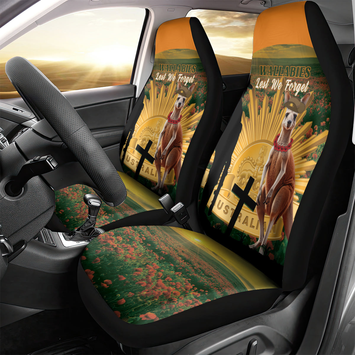 Australia Wallabies Rugby ANZAC Day Car Seat Cover 2024 Lest We Forget - Vibe Hoodie Shop