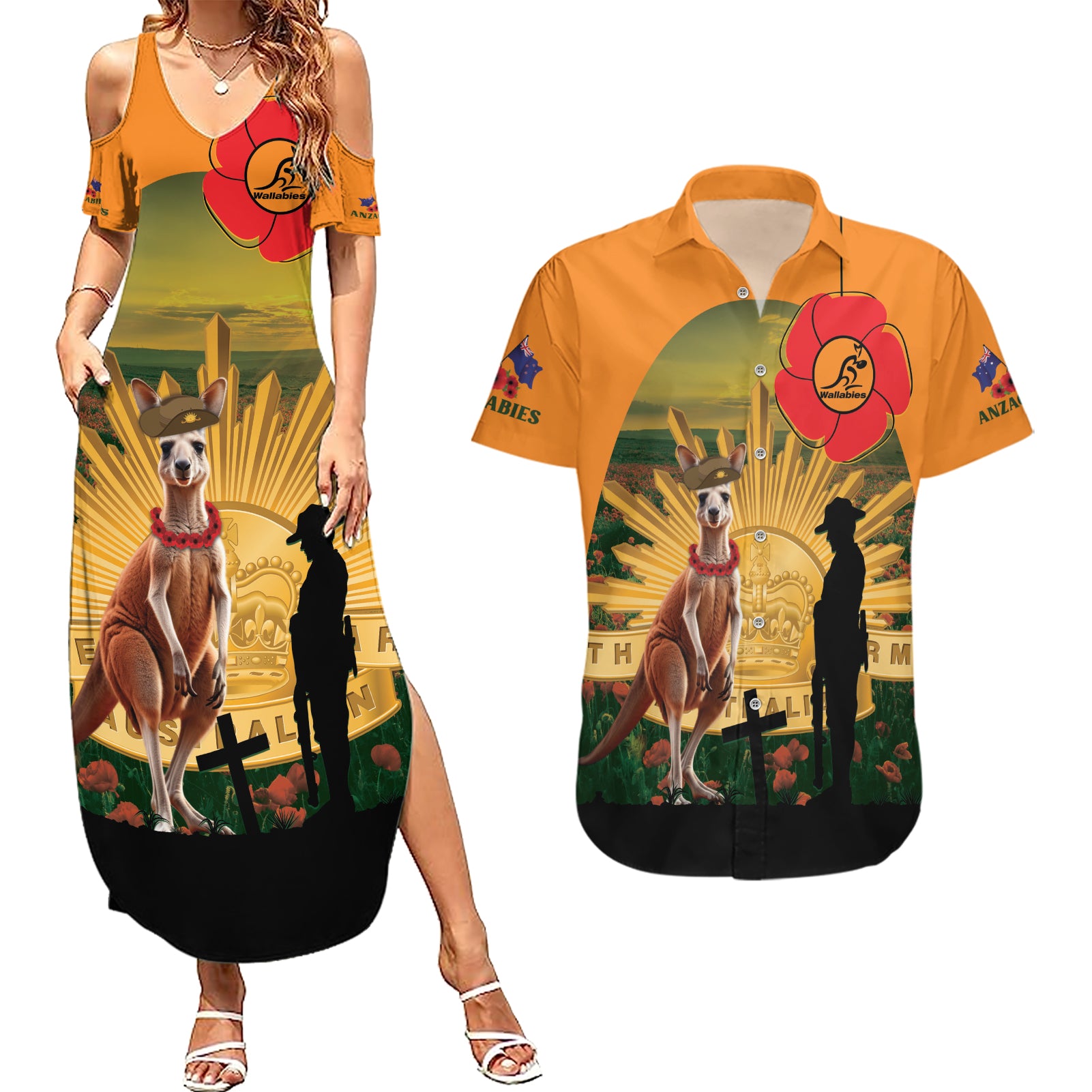 Australia Wallabies Rugby ANZAC Day Couples Matching Summer Maxi Dress and Hawaiian Shirt 2024 Lest We Forget
