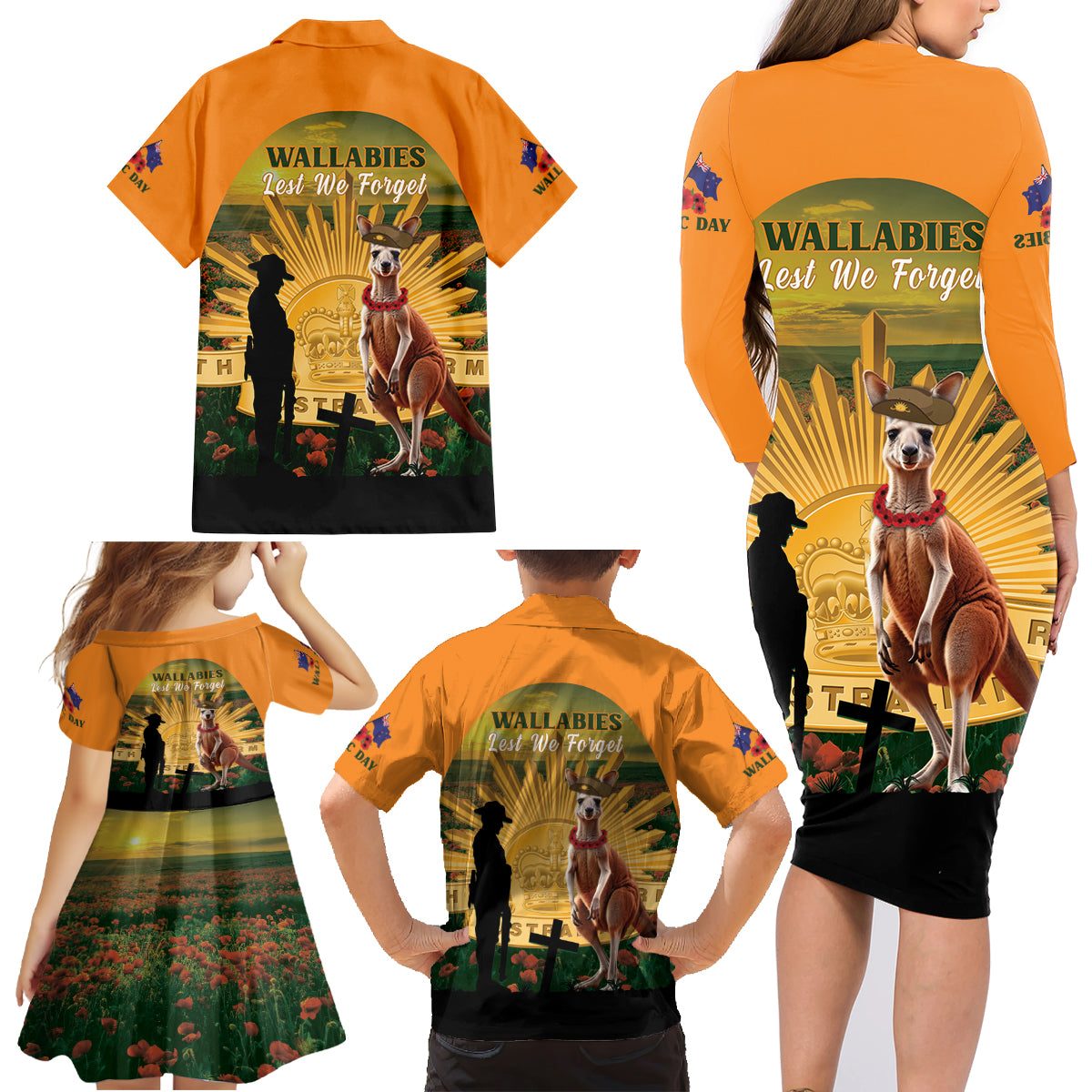 Australia Wallabies Rugby ANZAC Day Family Matching Long Sleeve Bodycon Dress and Hawaiian Shirt 2024 Lest We Forget