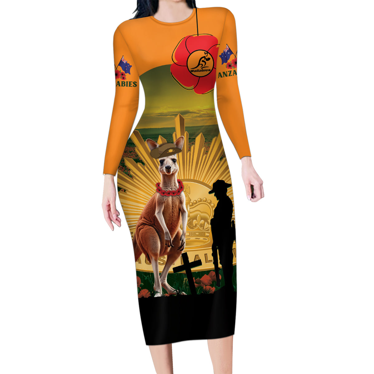 Australia Wallabies Rugby ANZAC Day Family Matching Long Sleeve Bodycon Dress and Hawaiian Shirt 2024 Lest We Forget