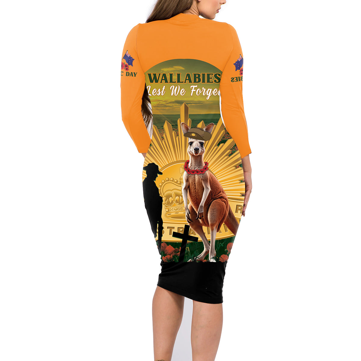 Australia Wallabies Rugby ANZAC Day Family Matching Long Sleeve Bodycon Dress and Hawaiian Shirt 2024 Lest We Forget