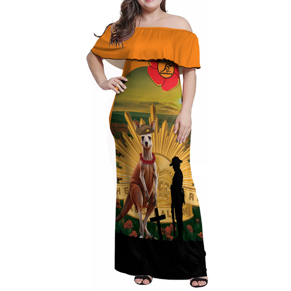 Australia Wallabies Rugby ANZAC Day Family Matching Off Shoulder Maxi Dress and Hawaiian Shirt 2024 Lest We Forget