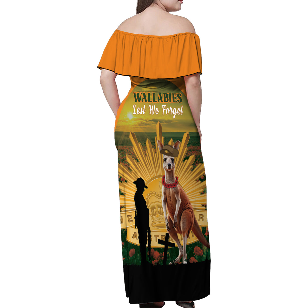 Australia Wallabies Rugby ANZAC Day Family Matching Off Shoulder Maxi Dress and Hawaiian Shirt 2024 Lest We Forget