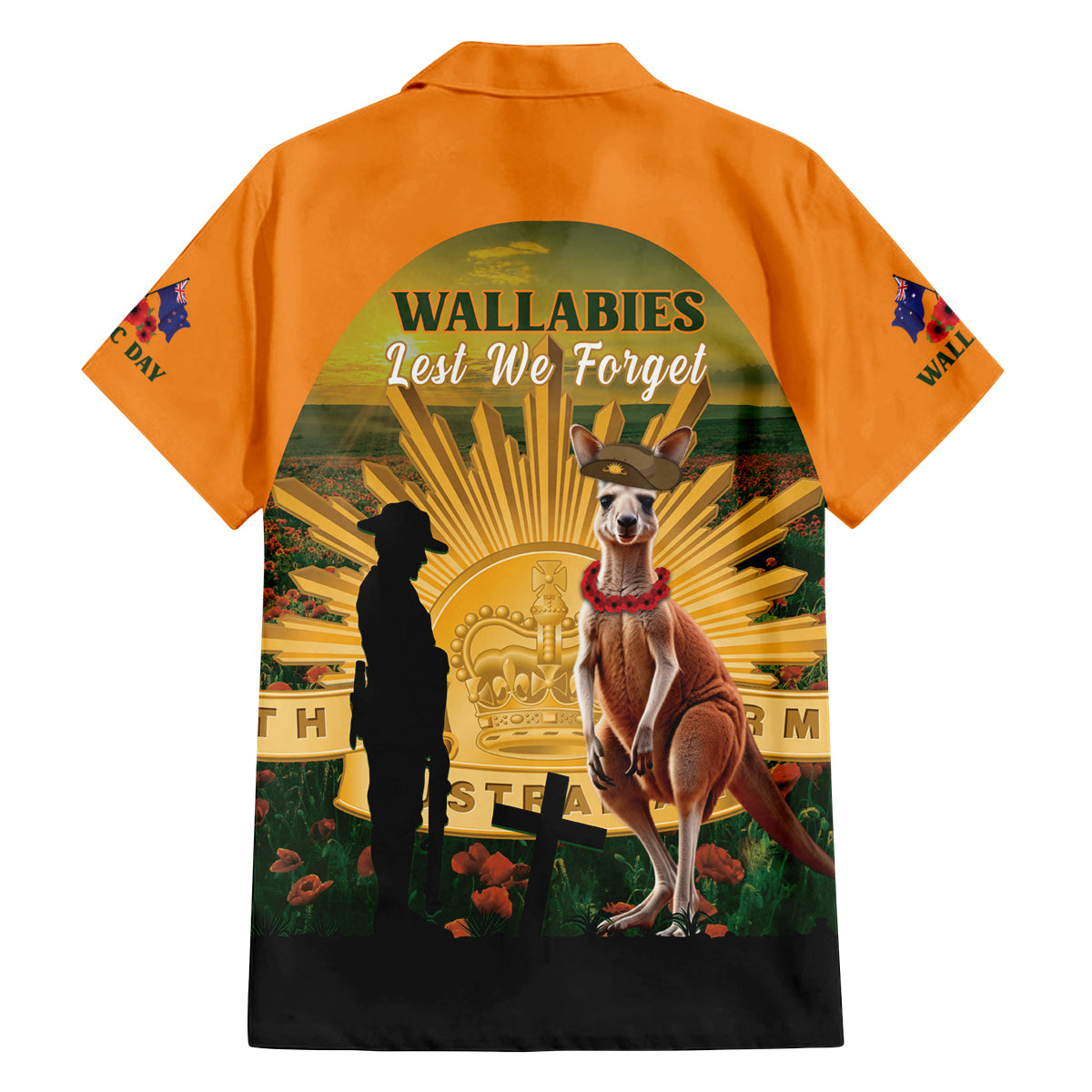 Australia Wallabies Rugby ANZAC Day Family Matching Off Shoulder Short Dress and Hawaiian Shirt 2024 Lest We Forget