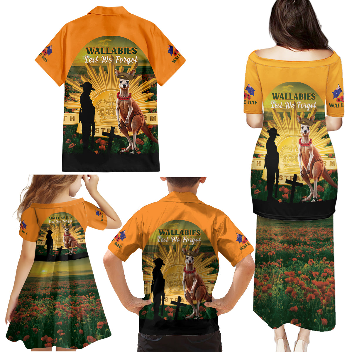 Australia Wallabies Rugby ANZAC Day Family Matching Puletasi and Hawaiian Shirt 2024 Lest We Forget