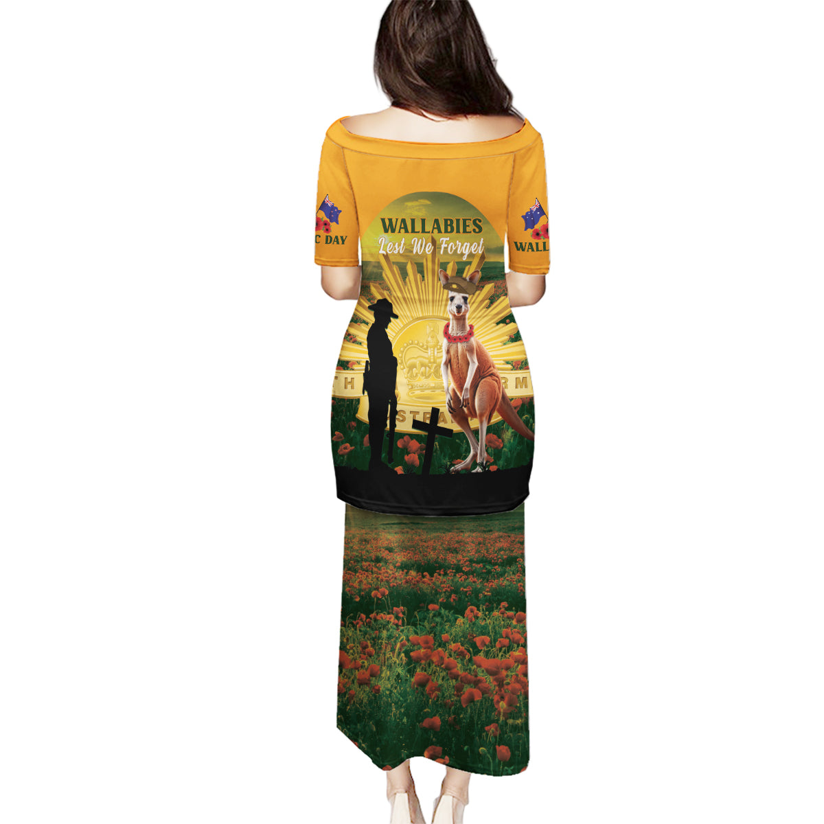 Australia Wallabies Rugby ANZAC Day Family Matching Puletasi and Hawaiian Shirt 2024 Lest We Forget