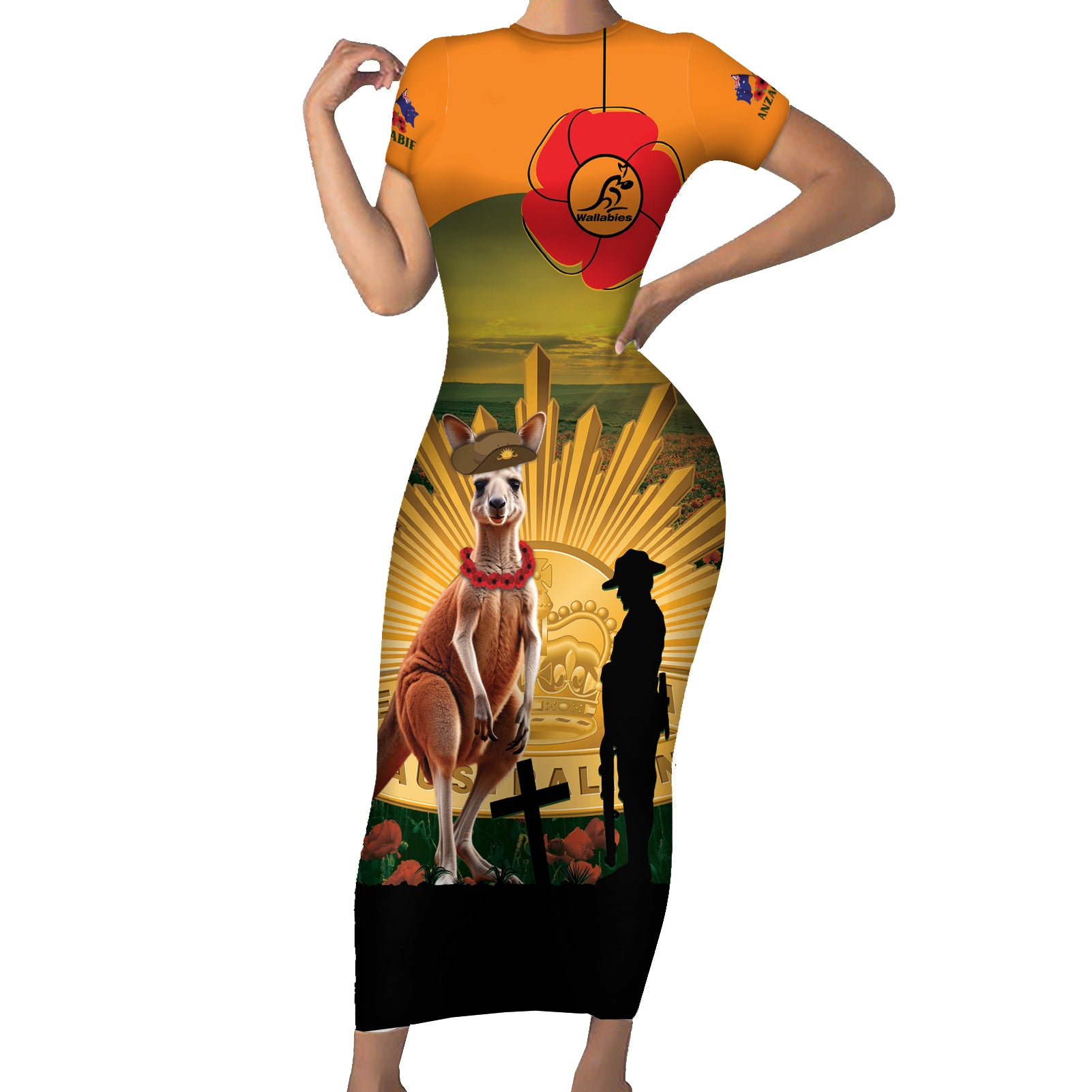 Australia Wallabies Rugby ANZAC Day Family Matching Short Sleeve Bodycon Dress and Hawaiian Shirt 2024 Lest We Forget