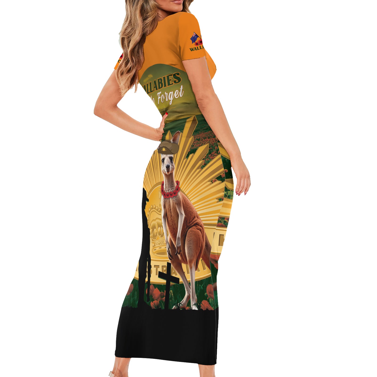 Australia Wallabies Rugby ANZAC Day Family Matching Short Sleeve Bodycon Dress and Hawaiian Shirt 2024 Lest We Forget