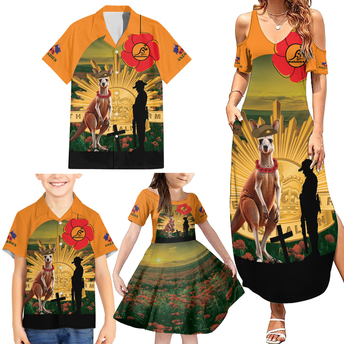 Australia Wallabies Rugby ANZAC Day Family Matching Summer Maxi Dress and Hawaiian Shirt 2024 Lest We Forget